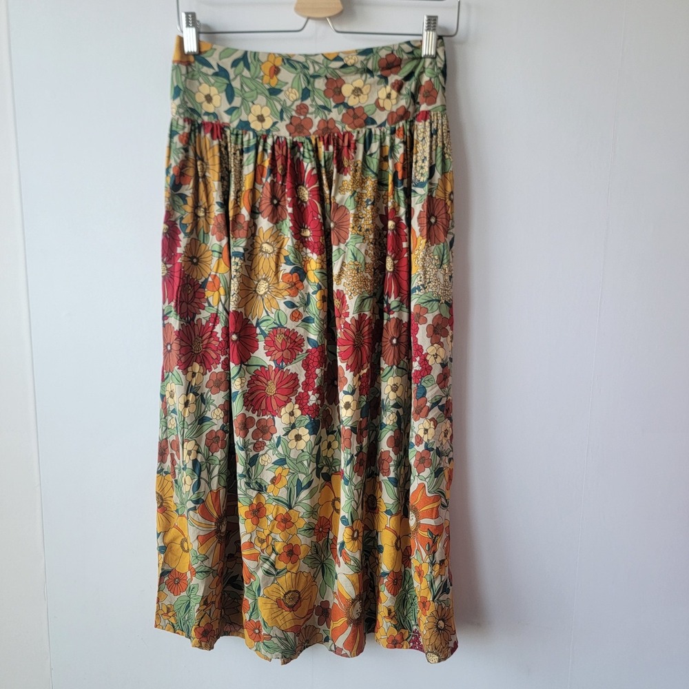 Natural Life Women's Floral Maxi Skirt size M Boho Retro elastic waist